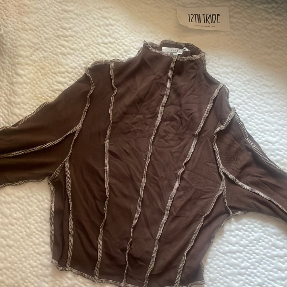 12th tribe brown ribbed turtle neck